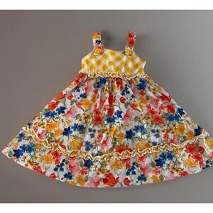 Girls Floral Gingham Party Dress Size 5 Tiered Ruffle Summer Jona Michelle